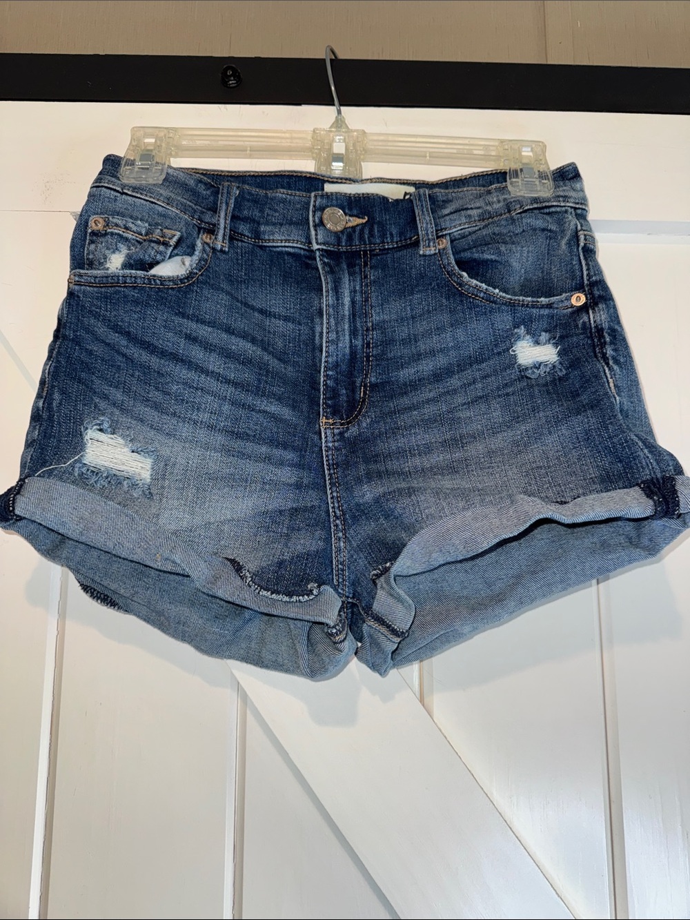Garage Blue Distressed Rolled-Hem Denim Shorts